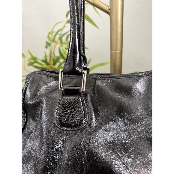 HOBO Black Patent Leather Large Double Handle Purse Magnetic Closure Pockets - Picture 2 of 16